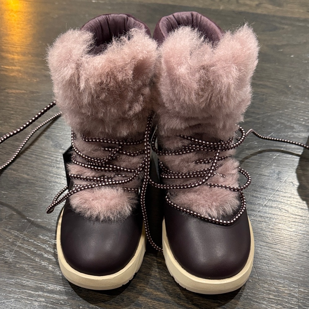 UGG Women's Lace-Up Shearling Trim Boots in Dusty Rose and Cream